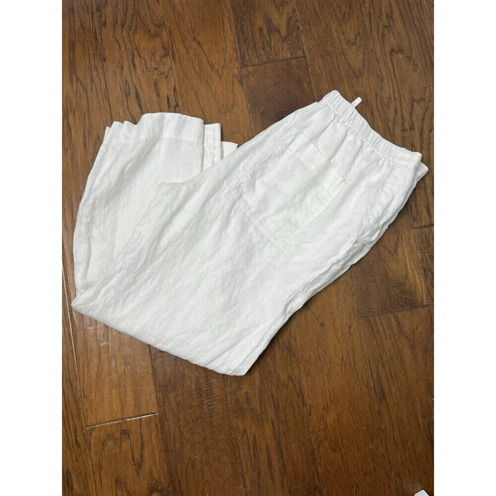 Everlane Womens Linen Straight Leg Cropped White Pants Size 16 Wide Leg